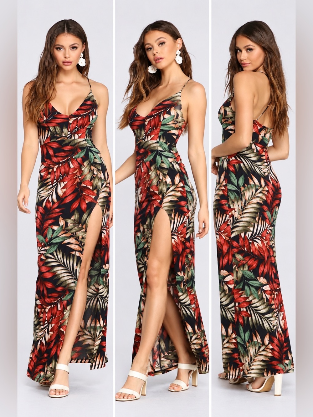 Windsor Off To The Tropics Tropical Maxi Dress Navy Size S NWT